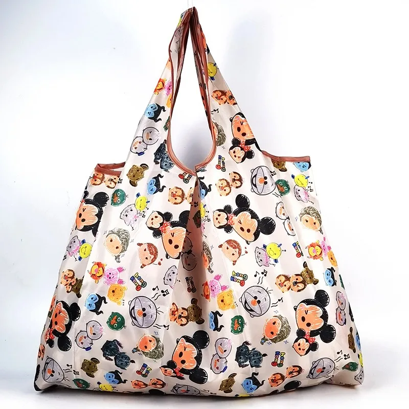 Disney Mickey Mouse Shopping Bag Cartoon Folding Environmental Head Tote Bag Oversized Capacity Portable Storage Bag Waterproof