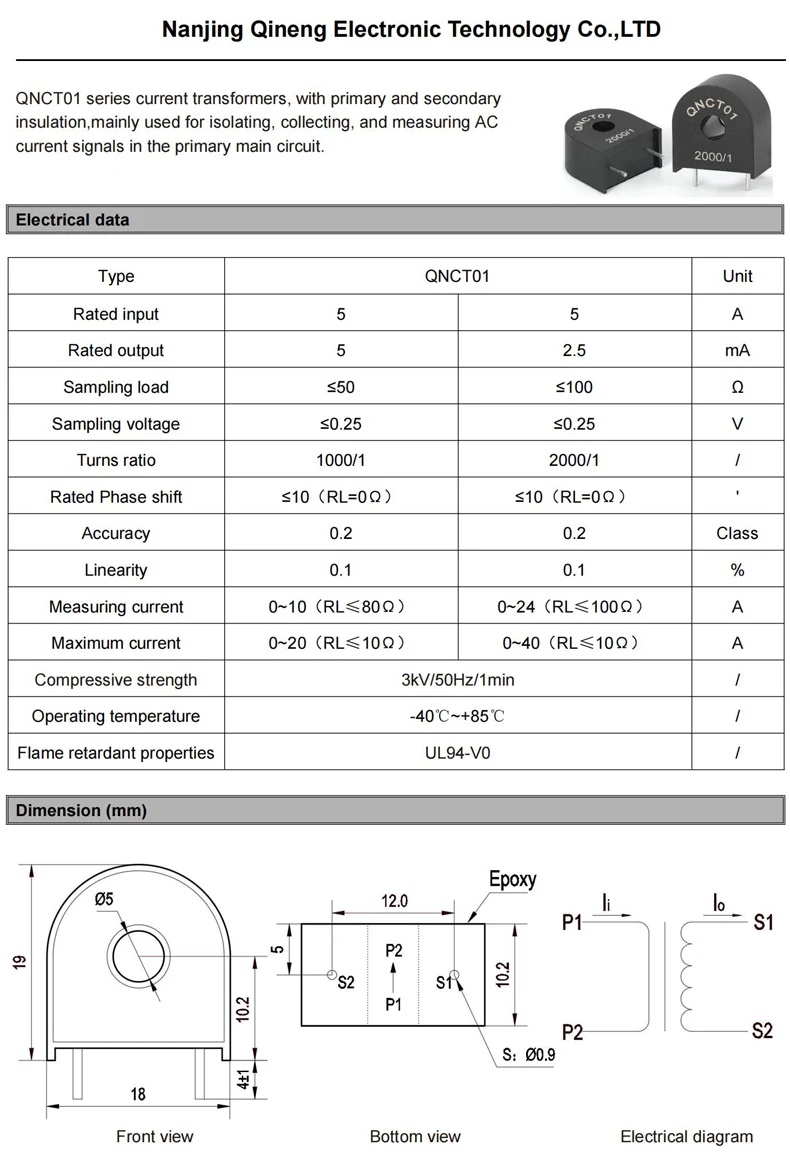 Mikrostrom-Transformator PCB 1000 1,5A 5mA 10A 10mA 20A 20mA 100A 50mA 2000 1,5A 2,5mA 10A 5mA 50A 25mA CT Stromsensor – Detail 3