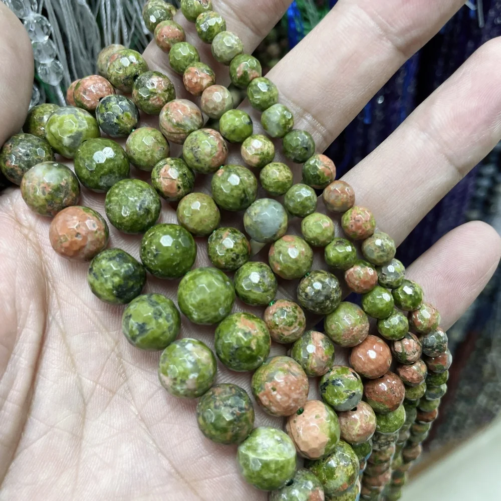 Gema facetada Natural de 6, 8, 10mm, cuentas de ágata de Mica y Aventurina, cuentas minerales redondas para fabricación de joyería, accesorio de pulsera DIY