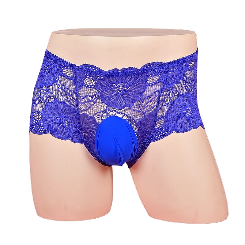

Lace Embroidered Sexy Underwear Mens JJ Sheath Briefs Men Lingerie Transparent Male Panties Erotic Shorts Unterhose Large Size