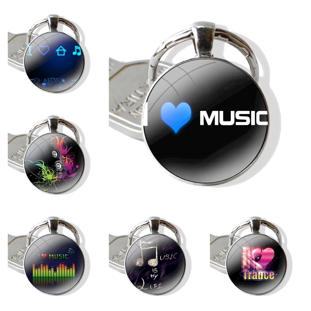 Cool DJ Love Music Keychain Handmade Glass Cabochon Key Ring Holder Pendant Key Chains