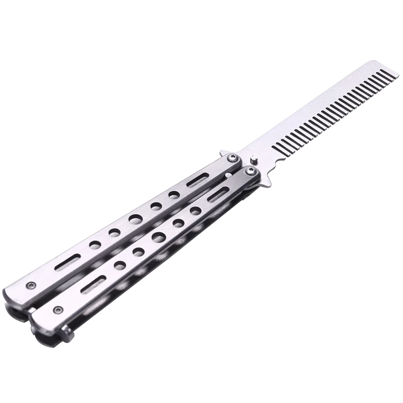 Foldable Stainless Steel Comb Hair Pomade Styling Butterfly Comb Hairdressing Knife Comb For Beard & Moustache Brushes Hairdress