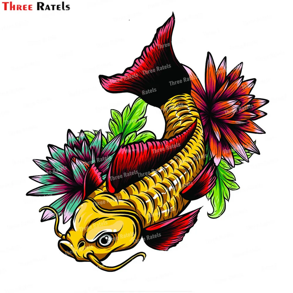 Three Ratels K494 Hand Drawn Outline Koi Fish For School Students Gifts Laptop Decals