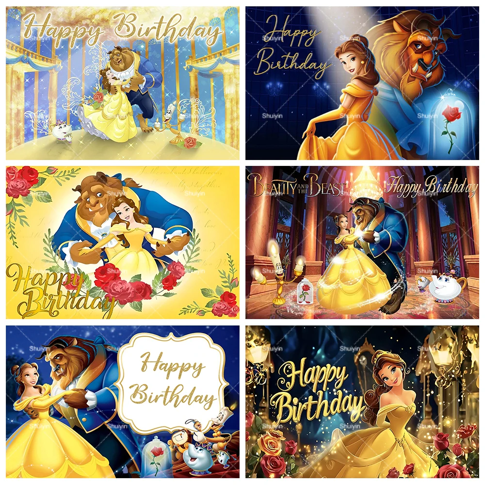

Beauty And The Beast Belle Princess Backdrop Girls Birthday Party Background Decoration Baby Shower Banner Party Supplies Studio