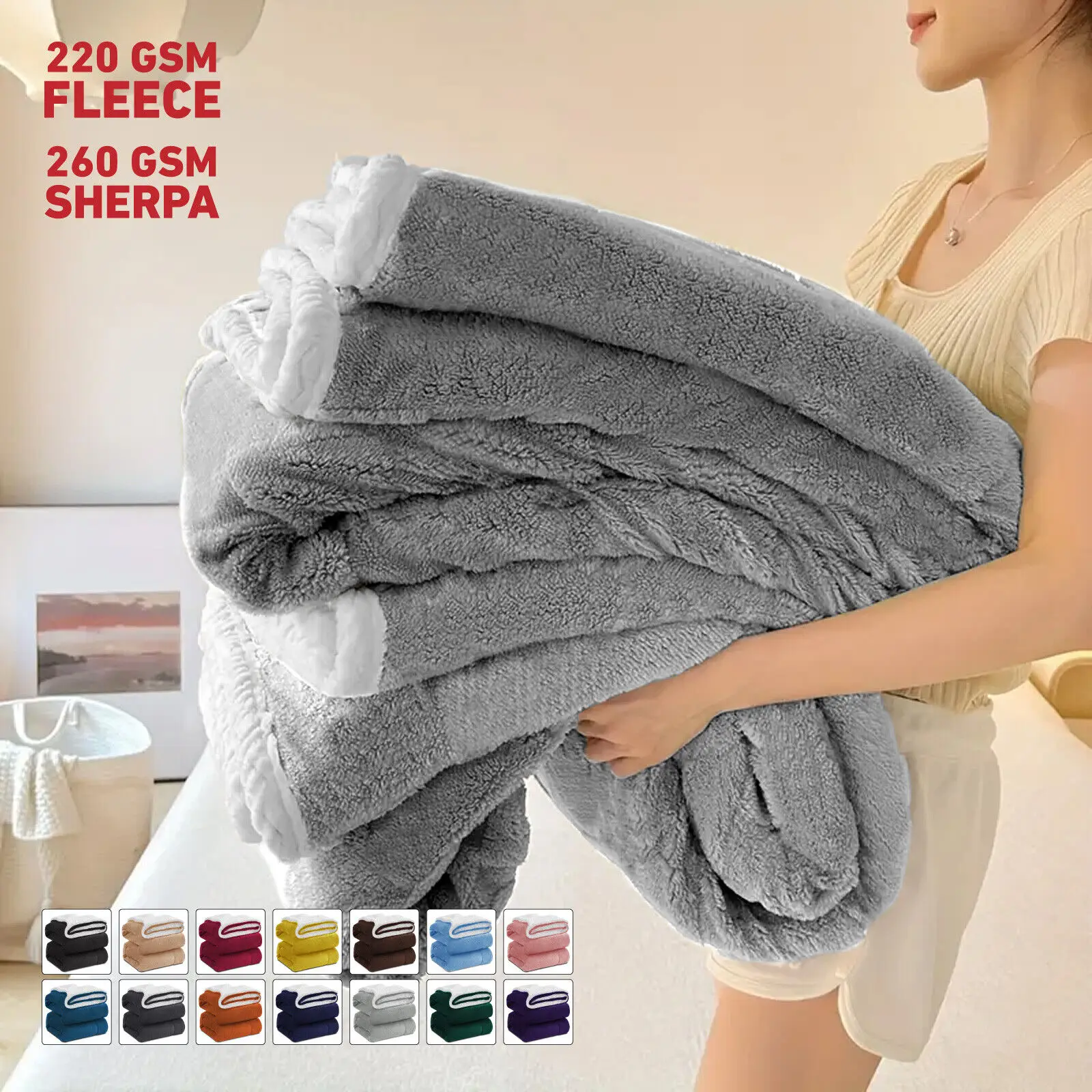 

Sherpa Fleece Bed Blanket Super Soft Plush Warm Cozy Fluffy Microfiber Couch Throw Velvet Double Reversible Luxurious Blankets