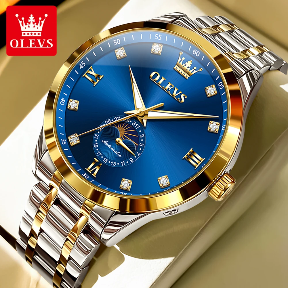 

OLEVS Fashion Mens Watch Brand Business Stainless Steel Automatic Mechanical Watch Waterproof Luminous Calendar Men's wristwatch