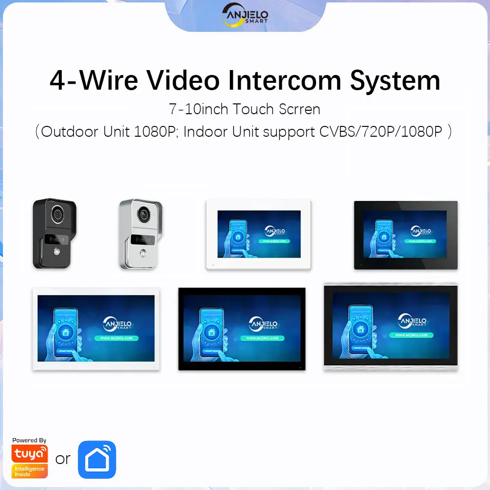ANJIELO 1080P Tuya Smart 7 Inch Color Touch Screen 10  Inch Wifi Video Intercom System Doorbell Monitor Not A Set