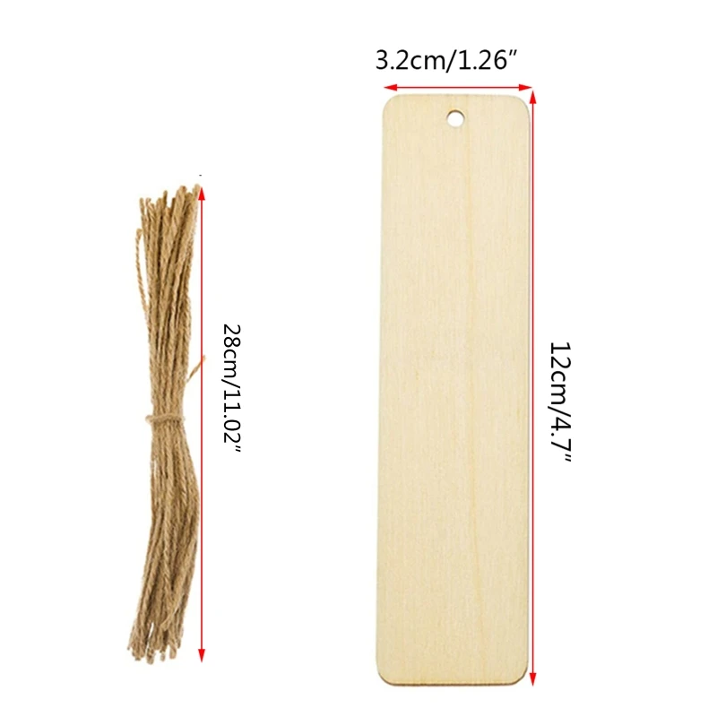 나무 빈 책갈피 DIY 나무 공예 책갈피 직사각형 모양 크리스마스에 대 한 구멍 밧줄으로 빈 책갈피 장식품