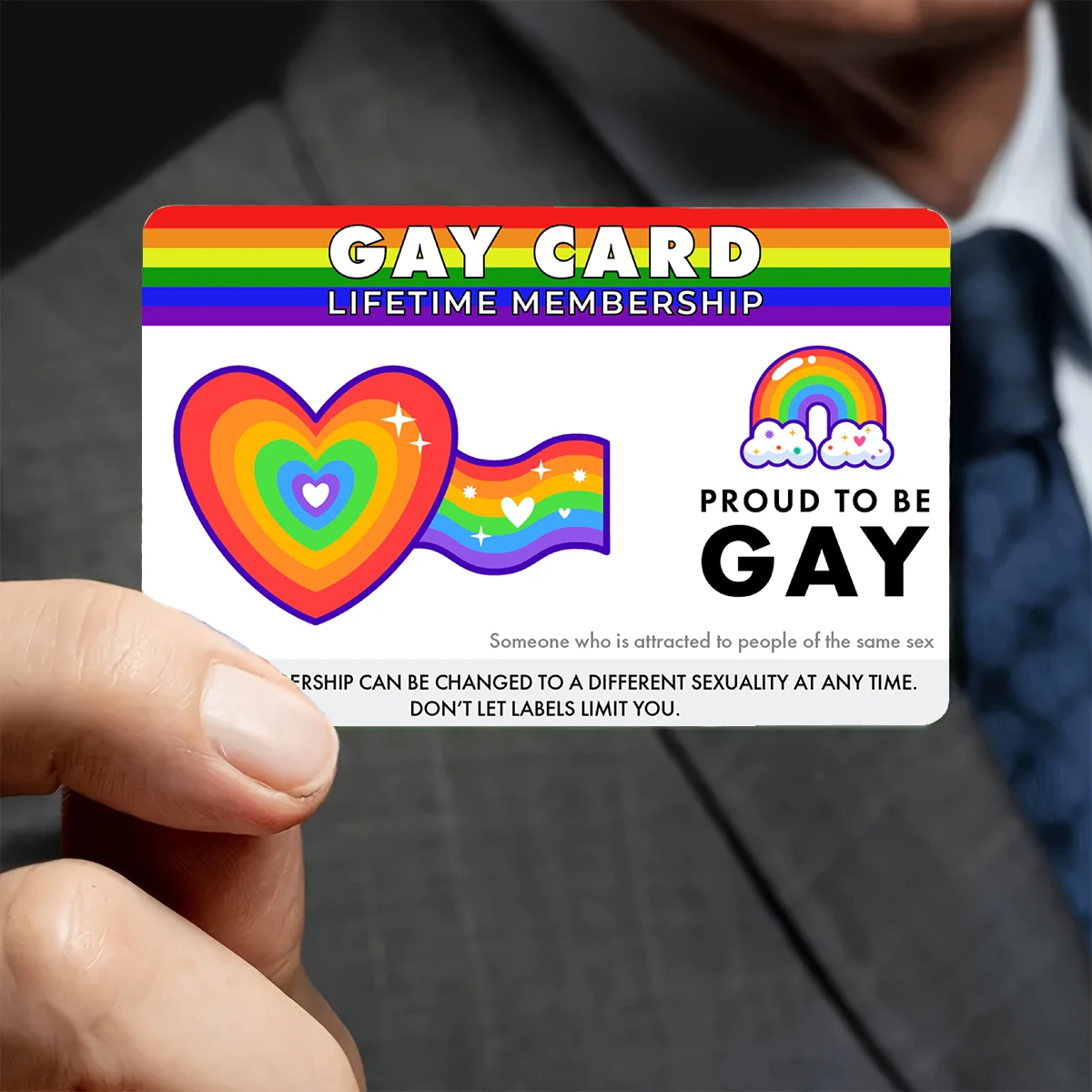 1 قطعة بطاقة عضوية LGBTQ + Pride مدى الحياة - بطاقة عضوية على طراز بطاقة هوية المثليين PVC غير لاصقة، LGBTQ + فردية وحليف souv