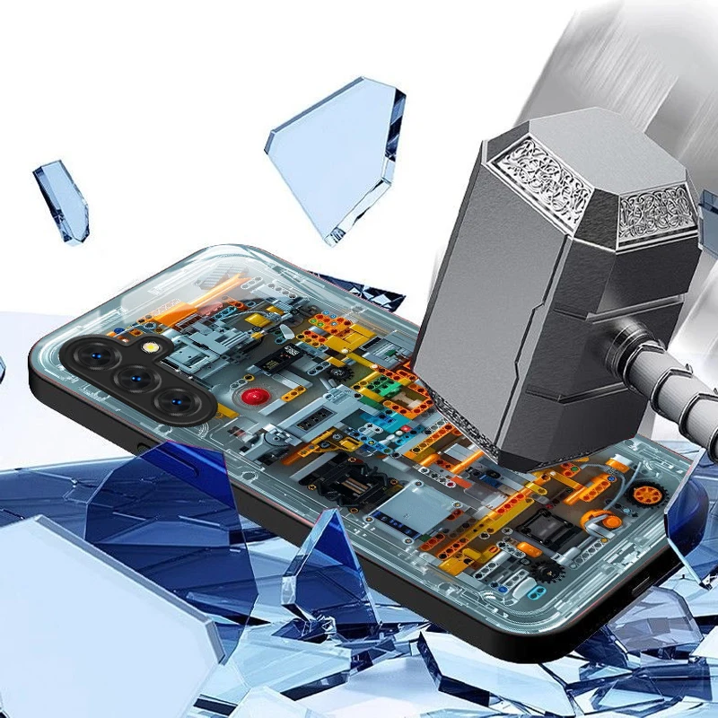 Creative Circuit Board Pattern Tempered Glass Case for Samsung A35 A55 A54 A13 A03 A15 A25 A71 5G Hard Shockproof Protect Covers