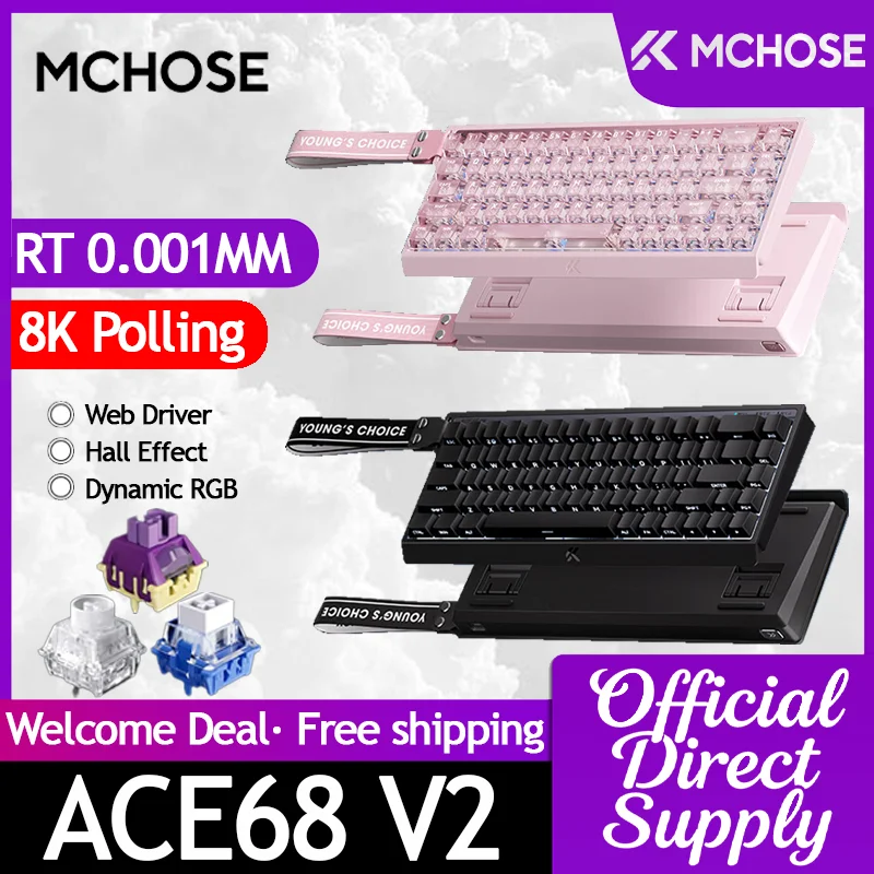 MCHOSE ACE68 V2 Gaming Keyboard 8000Hz Polling 0.08ms Ultra Low Latency 256kHz Scan Rate RT 0.001MM Dynamic RGB DKS SCOD MT TGL