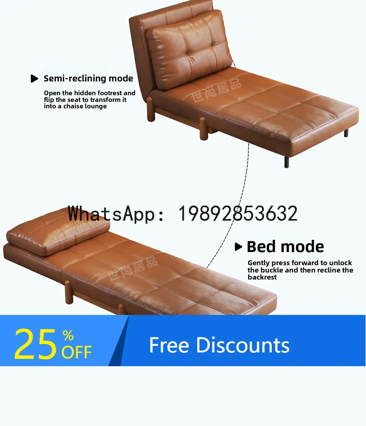 YFY Retro Oil Wax Leather Single Sofa Bed Foldable and Extendable Dual-use Small Apartment Sofa Bed