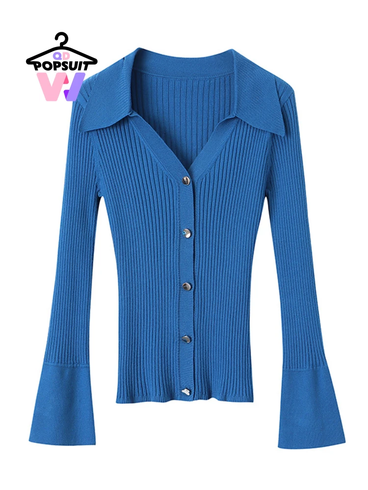 Imagem -05 - Cardigã de Malha com Gola Polo Feminina Suéter Emagrecedor Roupa Casual Elegante Moda Primavera Novo