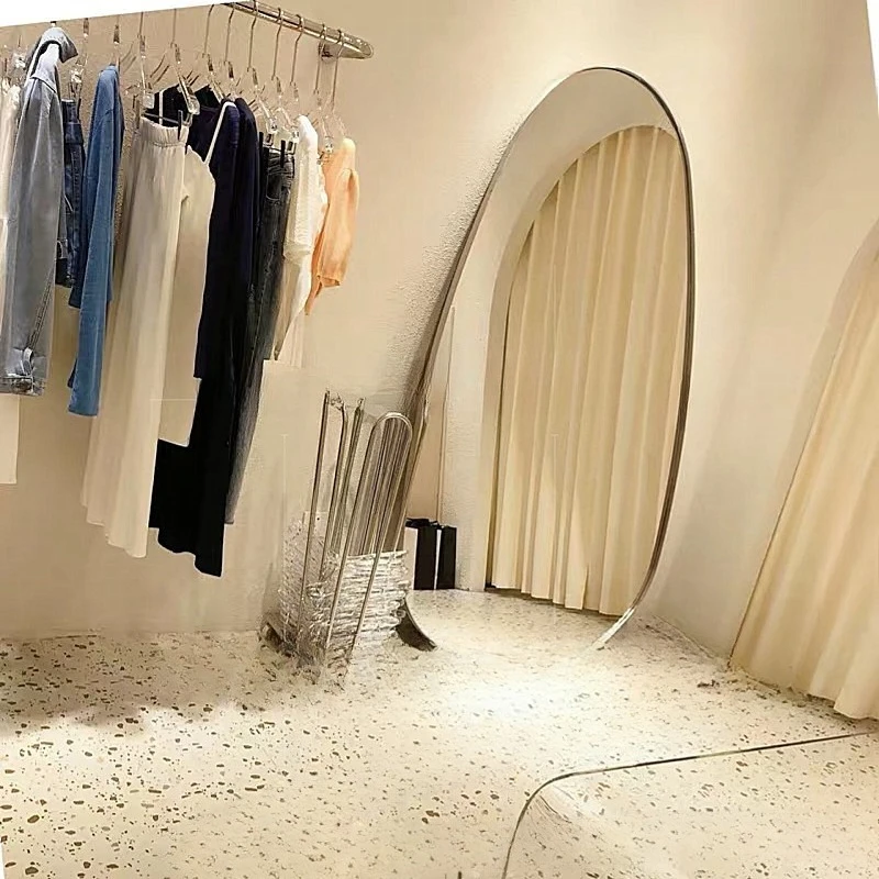 

Nordic, special-shaped stainless steel full-body mirror, oval floor mirror