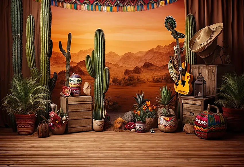 Mehofond Photography Background, Mexicana, Ocidental, Cacto do deserto, Guitarra, Kids Birthday Party, Bolo Smash Decor, Pano de fundo, Estúdio fotográfico