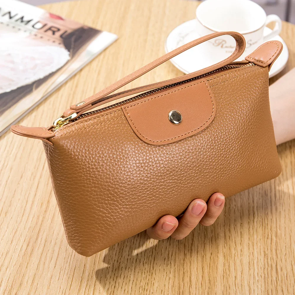 New Fashion Leather Ladies Wallet Contrast Mom Clutch Bag Portable Niche Versatile Wrist Bag Large Capacity Clutches