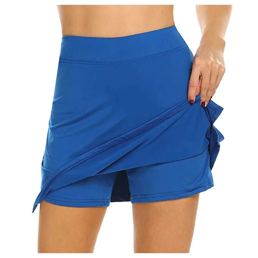 Falda de S-4Xl para mujer, Falda corta adelgazante ajustada de cintura alta de talla grande, pantalones cortos acampanados, Falda corta deportiva para tenis para mujer