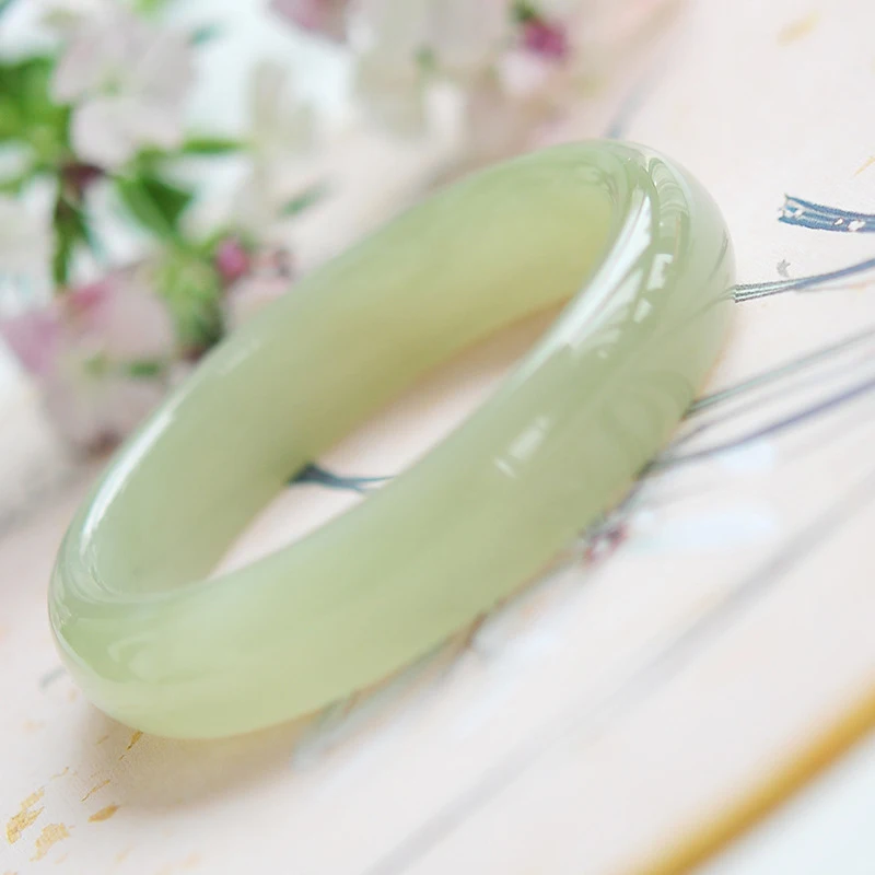 color , Hetian , green-white jade wide bangle, jadeite bracelet