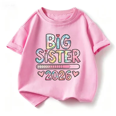 2026 new model Kids Cotton Short Sleeve Tee T-shirt Big Sister Pattern girls t shirts girls tops Short sleeve relaxation