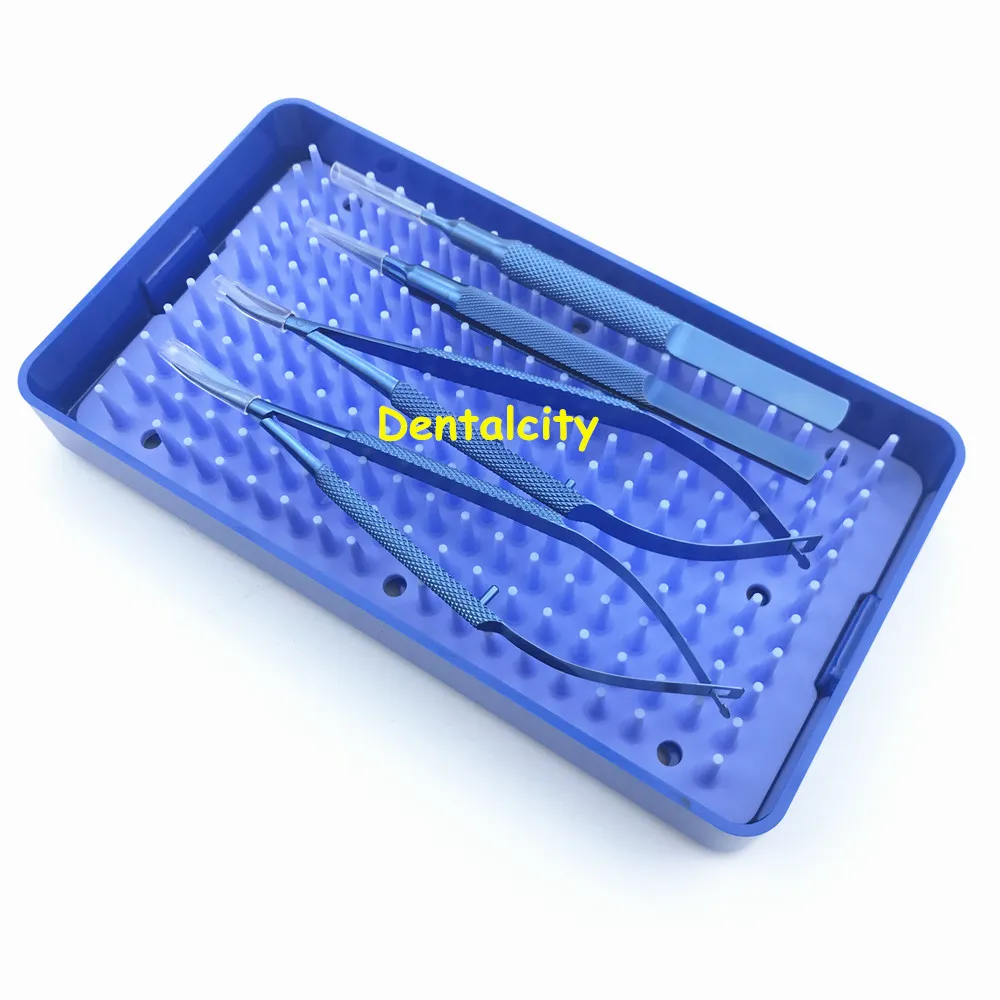 4pcs titanium Ophthalmic instrument set forcep needle holder scissor with Silicone Sterilization tray