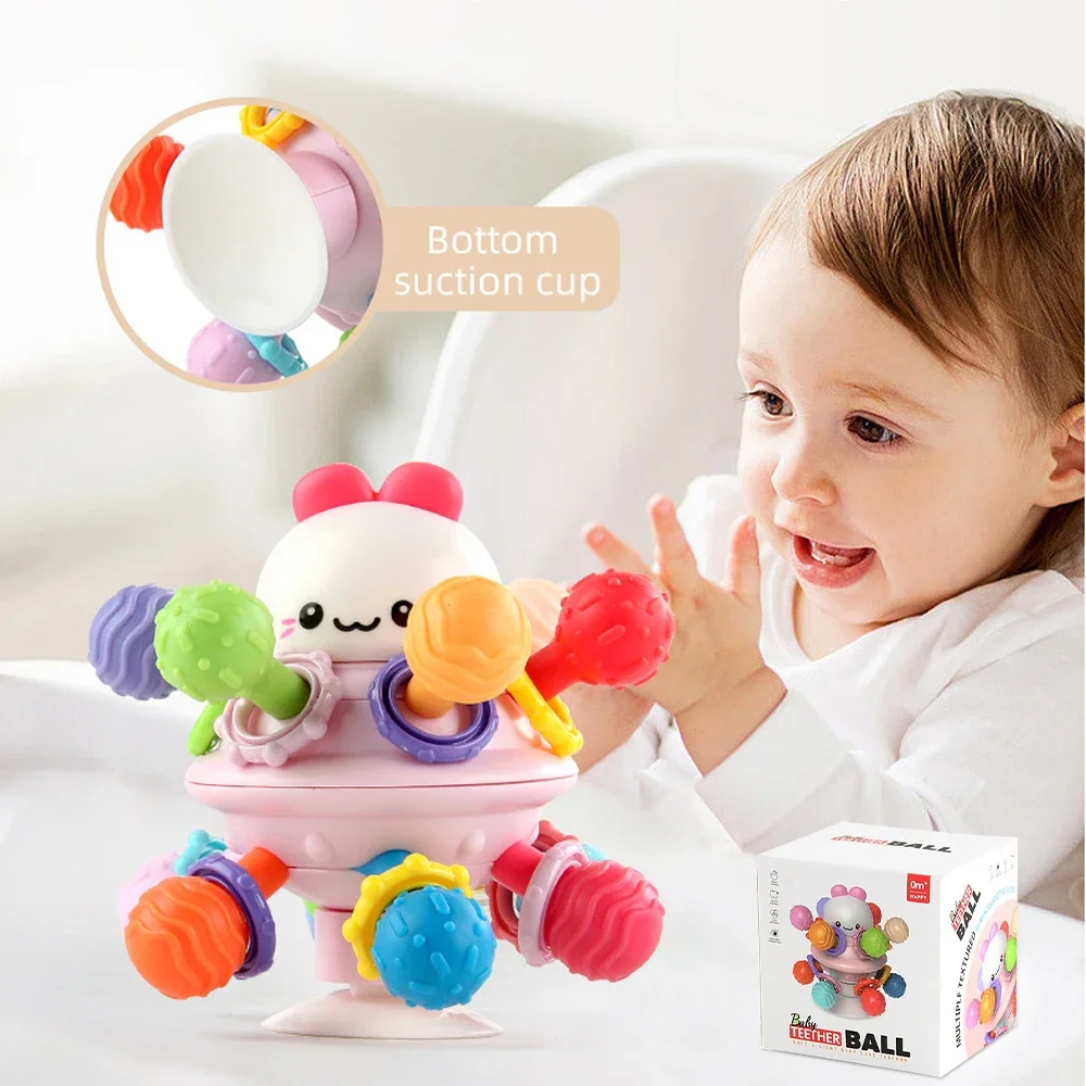 Anneau de dentition en Silicone, boule atomique, caoutchouc souple, éducation précoce, entraînement à saisir pour enfants, jouets de développement