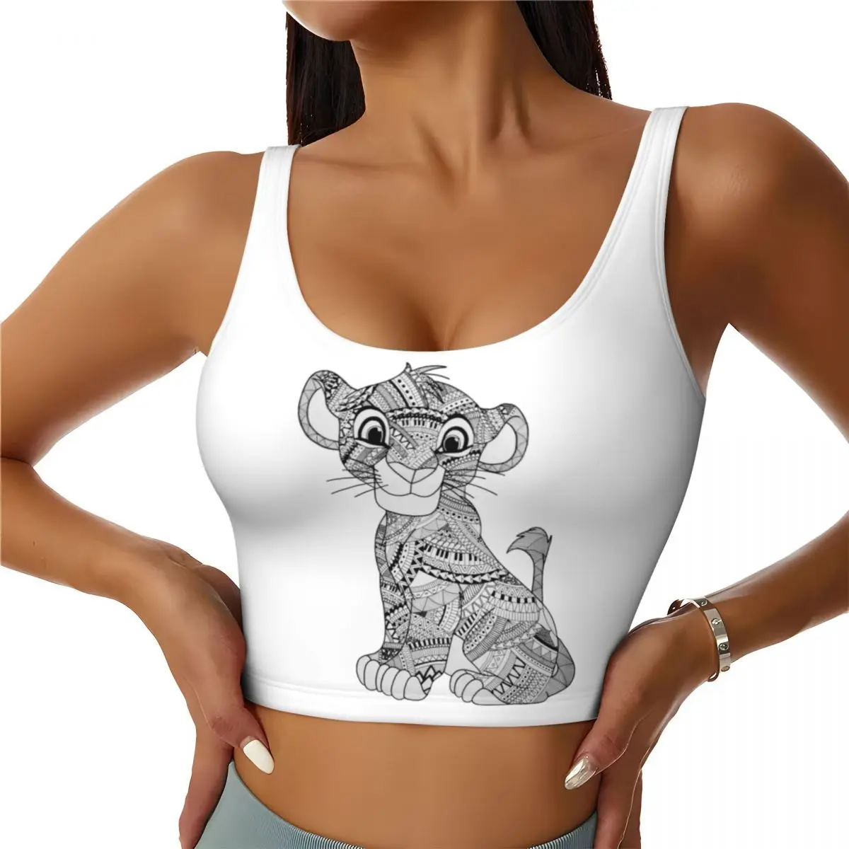 

Custom Vintage The Lion King Simba Workout Crop Tank Tops Women's Seamless Hakuna Matata Cartoon Movie Yoga Running Sports Bras