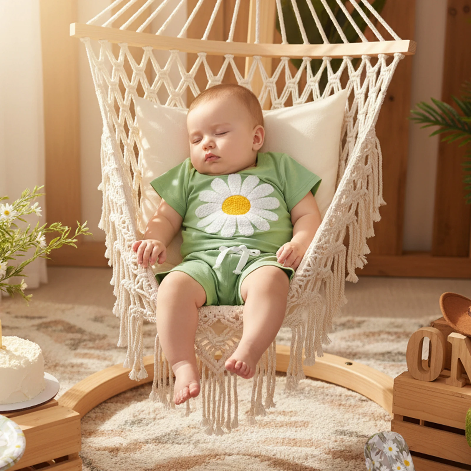 Toddler Baby Summer Outfit Flower/Bee Embroidered Crew Neck Short Sleeve Tops and Shorts 2 Pcs Set