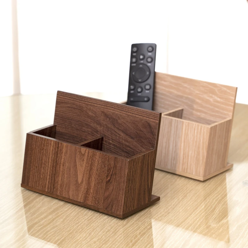 2 Pcs Remote Control Box & 2 Pcs Tea Box Set Room Desk Organizer Storage Boxes Home Bathroom Accessories Container Wooden Box