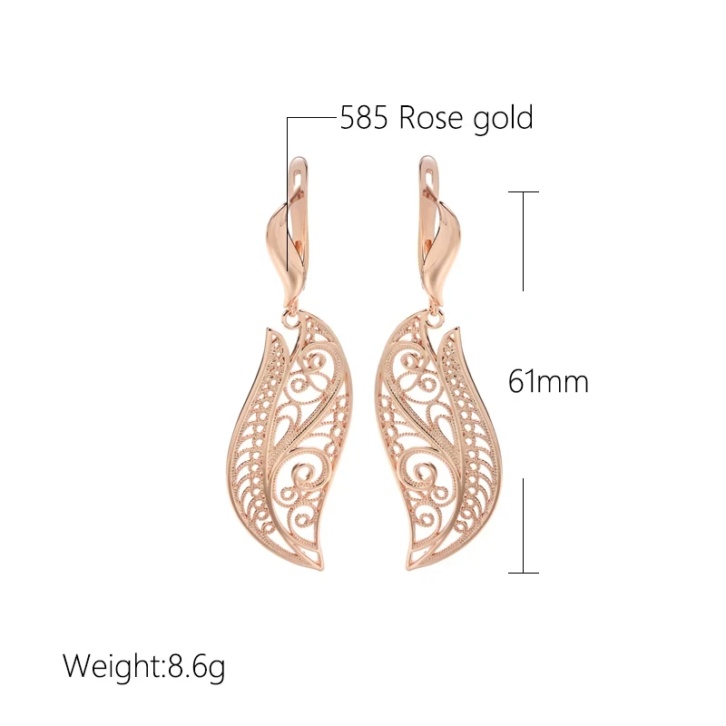 Wbmqda Ethnic Style Long Dangle Earrings For Women 585 Rose Gold Color Vintage Wedding Party Fine Jewelry Accessories