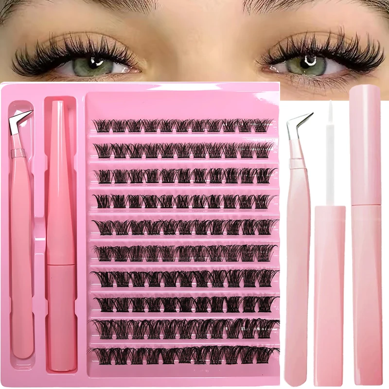 DIY Eyelash Extension Kit 10 Rows Lash Clusters with Bond and Lash Tweezers Individual Lashes for Beginners Home Use