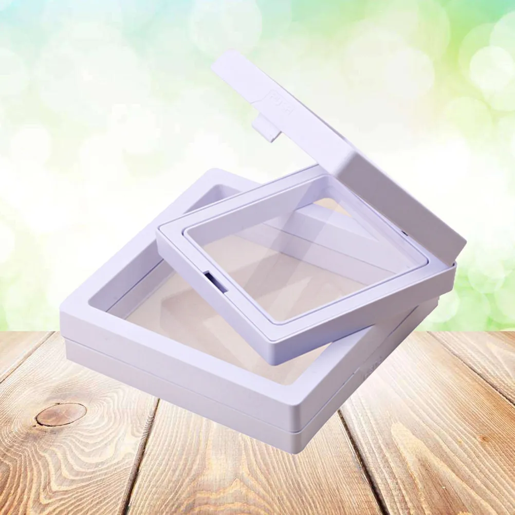 2Pcs Premium Transparent Jewelry Suspension Box Display Case for Brooches Gems Coins Collectibles 9x9cm 7x7cm Dustproof Secure