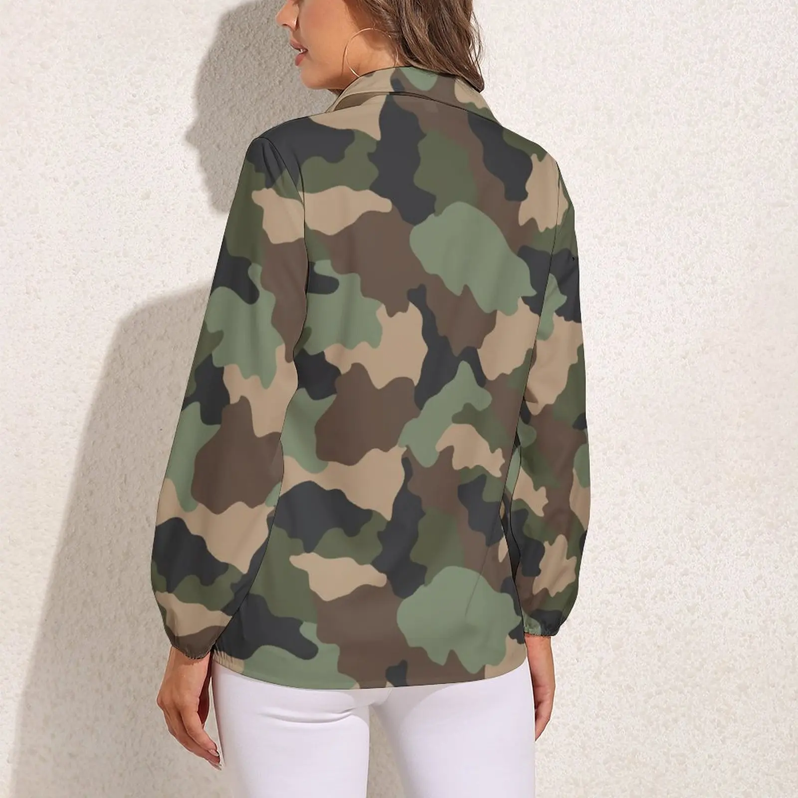 Woodland Camo Blouse Female Military Camouflage Streetwear Loose Blouses Long Sleeve Office Shirts Pattern Top Big Size 2XL 3XL