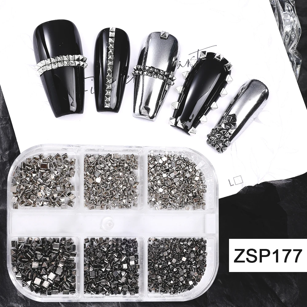 SWEET TREND-1Box 3D Punk Metall-Nieten Nagelcharms Gold/Silber Quadratische Kegelnieten Nagelteile Bastelzubehör Maniküre-Dekoration – Detail 8