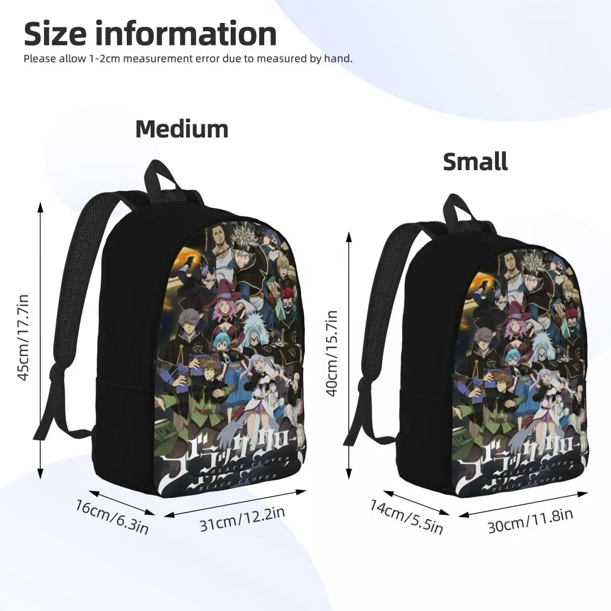 Black-Clovers Anime Manga Backpack for Men Women Casual Student Hiking Travel Daypack Laptop Computer Shoulder Bag Outdoor