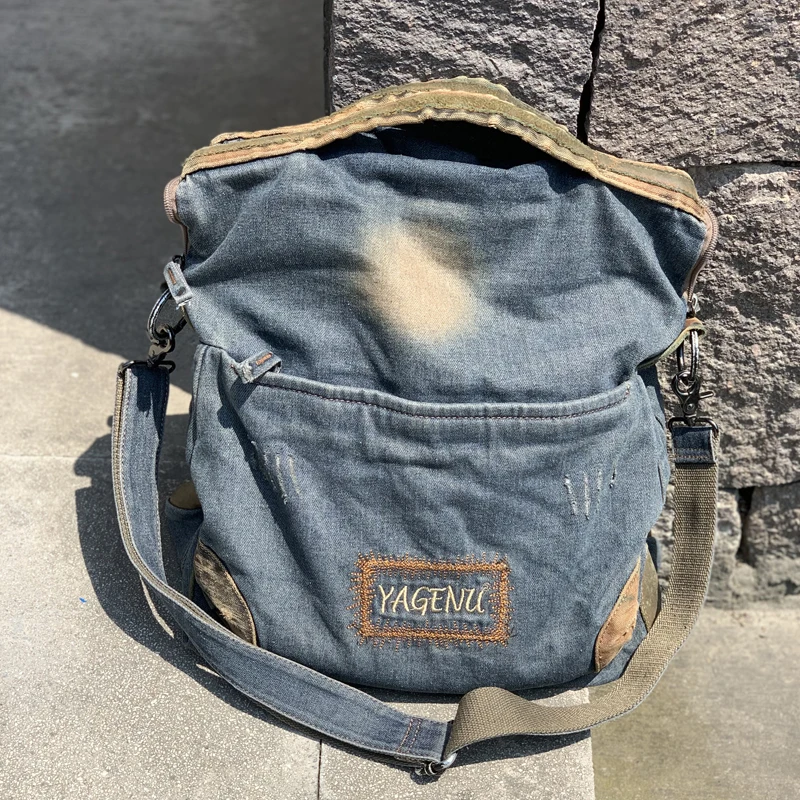 2026 New Denim Single Shoulder Bag Retro Casual Crossbody Bag Trendy Unisex Large Handbag Soft Foldable Youth Zipper Closure