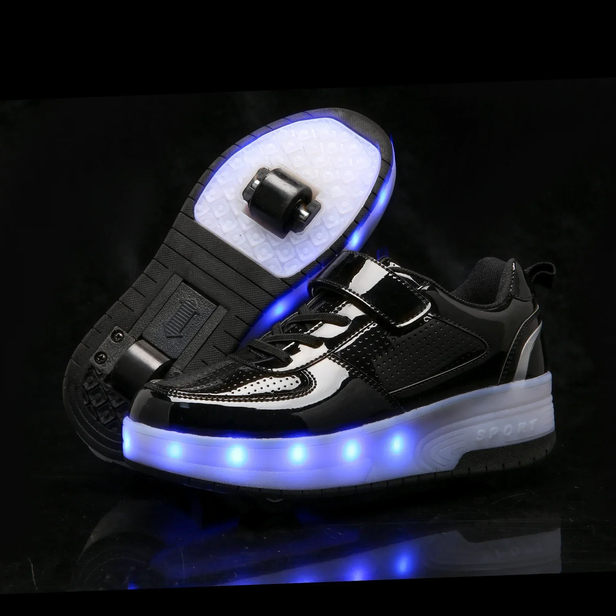 Children’s Two Wheels Luminous Glowing Sneakers Heels Pink Led Light Roller Skate Shoes Kids Led Shoes Boys Girls USB Charging