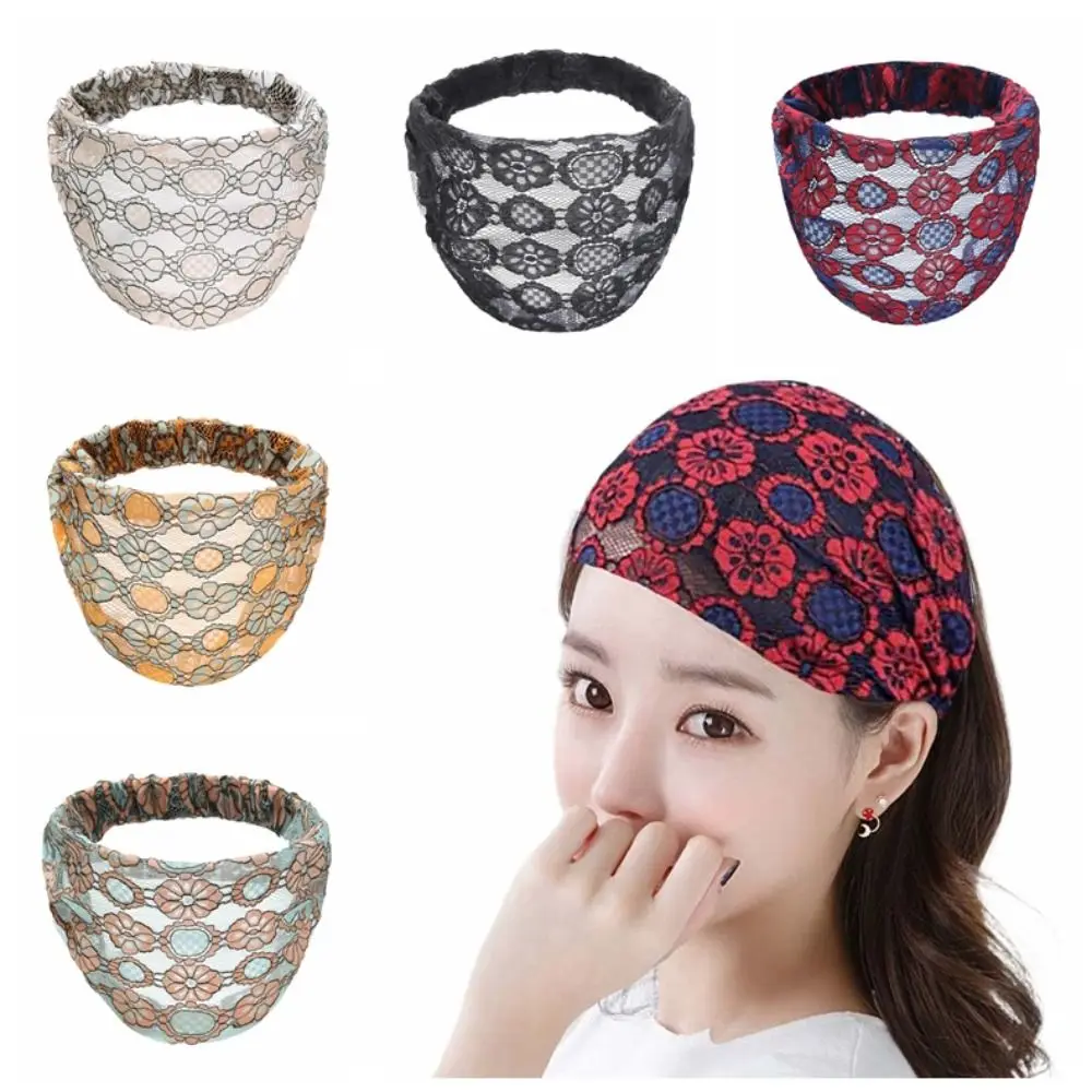 

Fashion Non Slip Mesh Flower Headband Hair Hoop Lightweight Lace Hairbands Hollow Headdress Wide Side Head Wrap Female/Girls