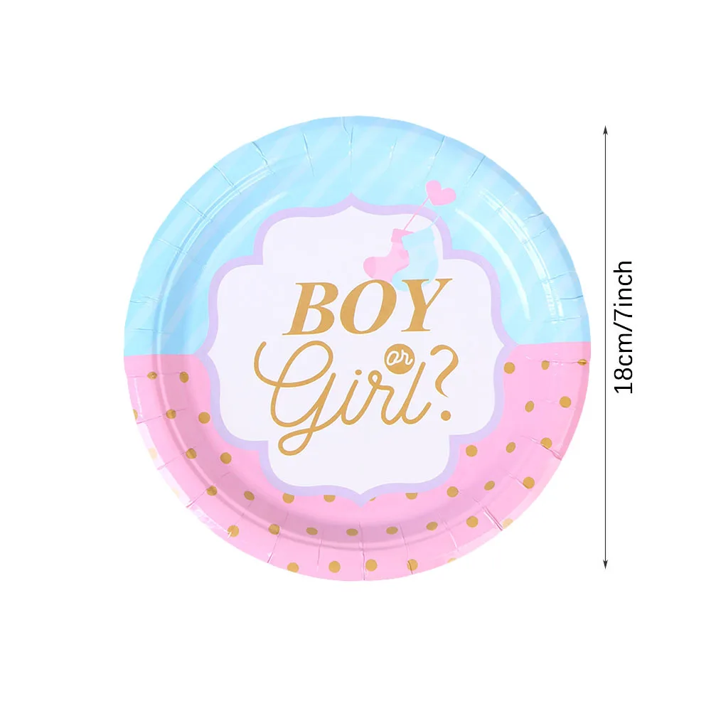 فتاة لصبي أدوات المائدة القابل للتصرف الجنس تكشف ورق للاستعمال مرة واحدة كأس لوحة راية مفرش المائدة للجنسين تكشف ديكور الحفلات