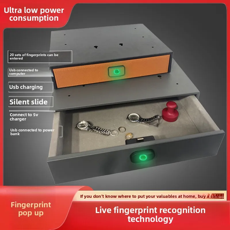Smart Embedded Fingerprint Safe Drawer Cabinet for Jewelry Valuables Storage with Quick Access