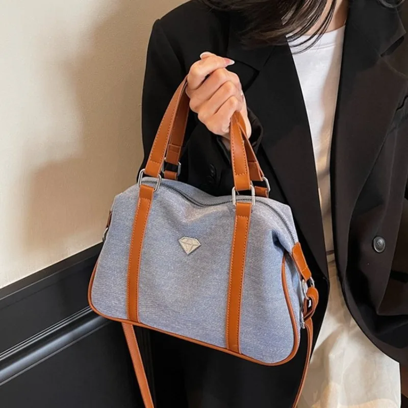 

Bag with large capacity, versatile denim fabric, stylish crossbody, business travel luggage bag, high-end feel, women's handbag