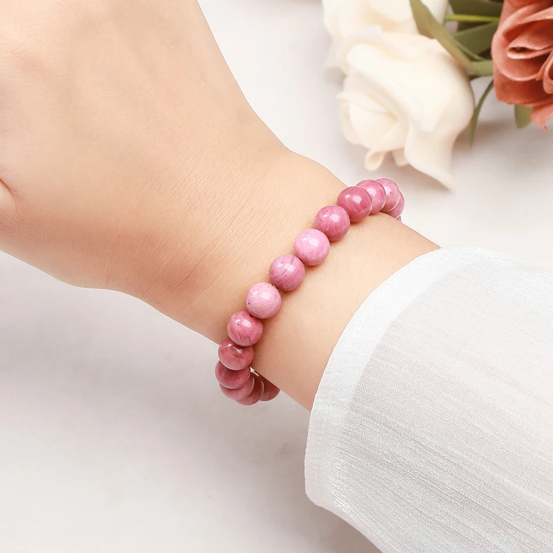 JD Natural Stone Rhodochrosite Ore Bead Bracelet Women Charm Yoga Meditation Prayer Reiki Energy Stone Jewelry Couple Party Gift