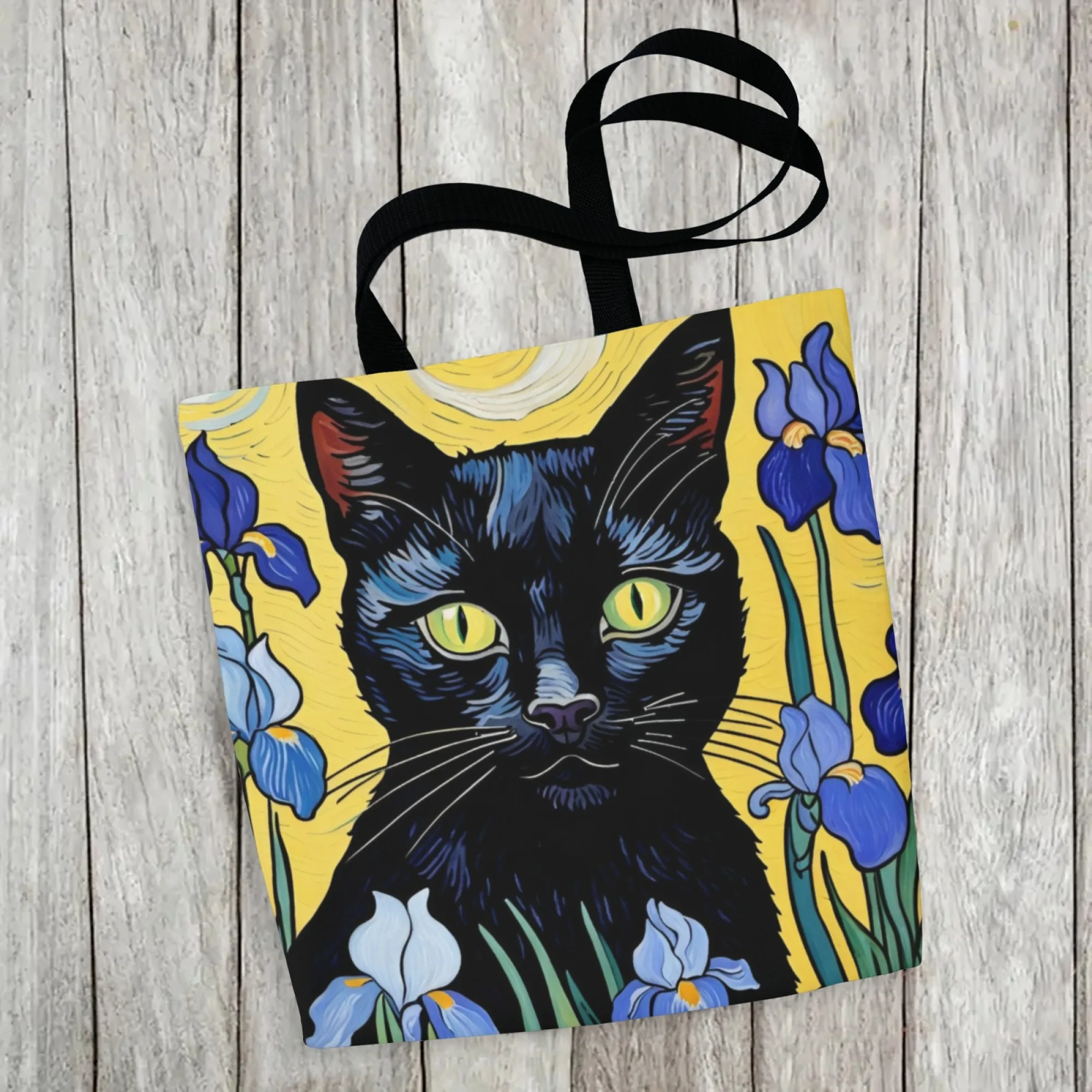 فان جوخ نمط القط الأسود والقزحية قماش حمل حقيبة الانطباعية الفن طباعة حقيبة كتف قابلة لإعادة الاستخدام هدية مثالية لمحبي الفن والقطط #5