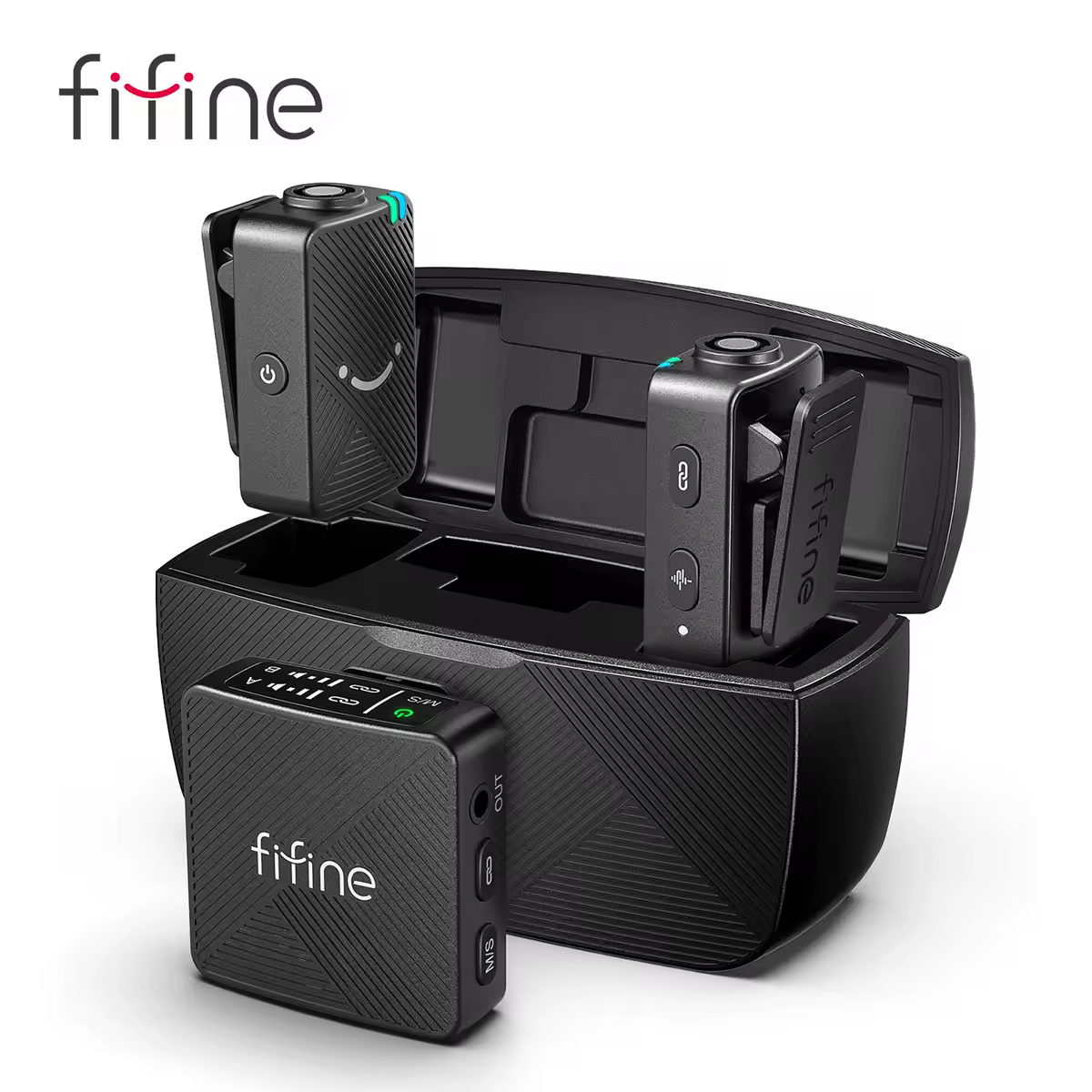 Micrófono Lavalier inalámbrico FIFINE M9, paquete de 2 sistemas de micrófono de solapa inalámbricos para grabación de Vlog, adecuado para iPhone/Android/cámara/portátil