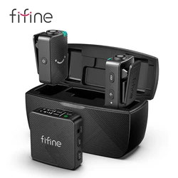 FIFINE-Microphone Lavalier sans fil M9, système de micro-cravate sans fil pour Vlog Static, convient pour iPhone, Android, appareil photo, ordinateur portable, 2 paquets