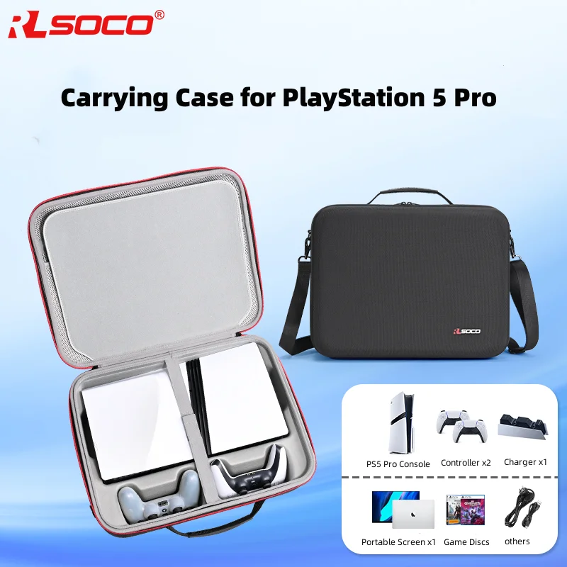 

RLSOCO PlayStation 5 Pro hard case, PS5 Pro console travel box, controller, portable screen, game disc and other accessories
