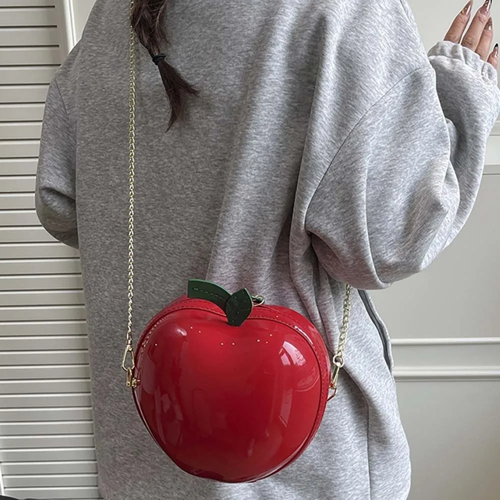 

Coin Purse Fruit Shape Chain Bag Solid Color Large Capacity Leather Round Pouch Anti-splash Water Polyester