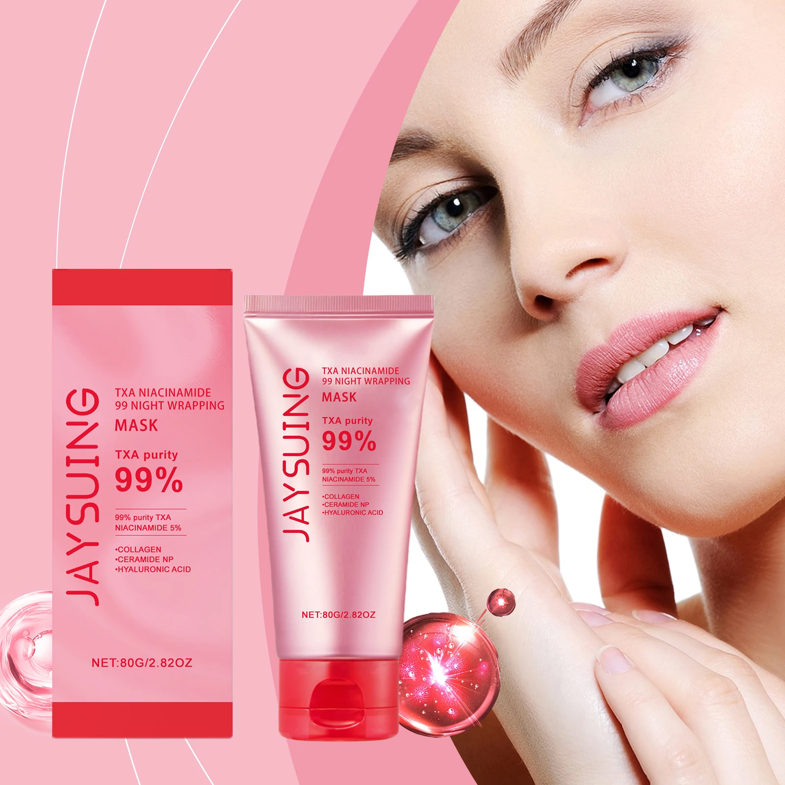 

Overnight Wrapping Peel off Face Mask Nicotinamide Firming Revitalizing Reduce Sagging Dullness with Hyaluronic Acid Collagen