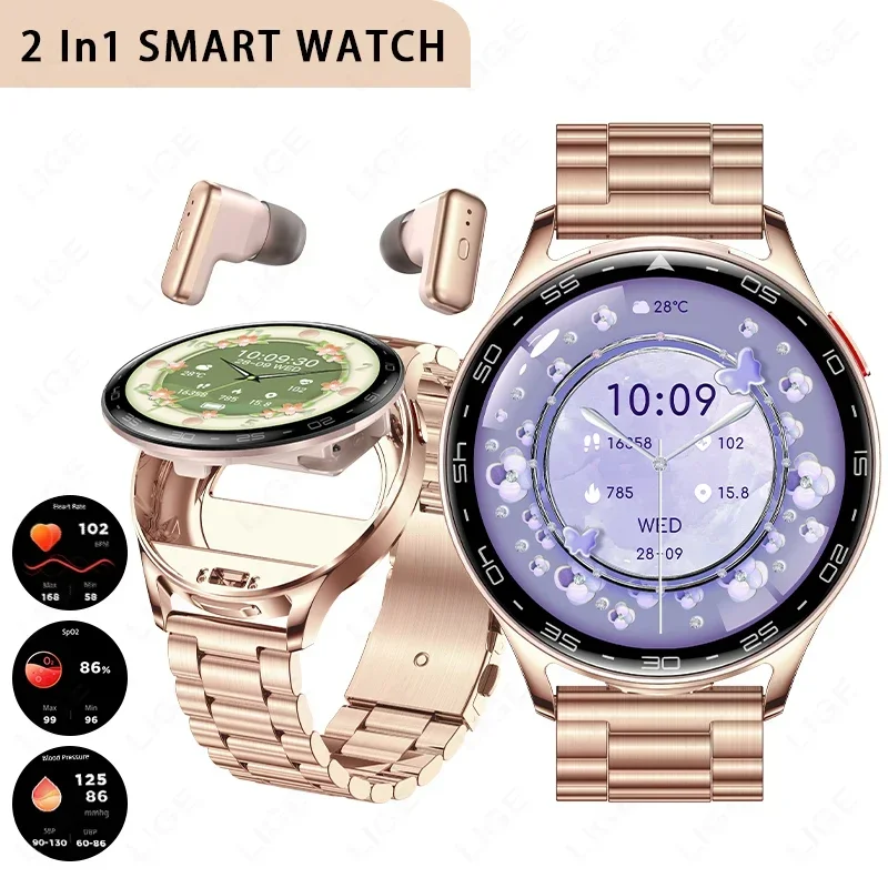 

LIGE Luxury TWS Smart Watch Build-in Earbuds 1.39 inch 2 in1 Wireless Earphones Bluetooth Call Smartwatch for Women reloj mujer