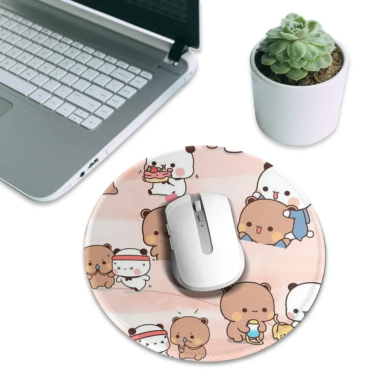 Bubu Dudu Panda Bears Cartoon Round Mouse Pad Computer Keyboard Mouse Mat Gamer Laptop Desk Mat Office Accessories Table Mats