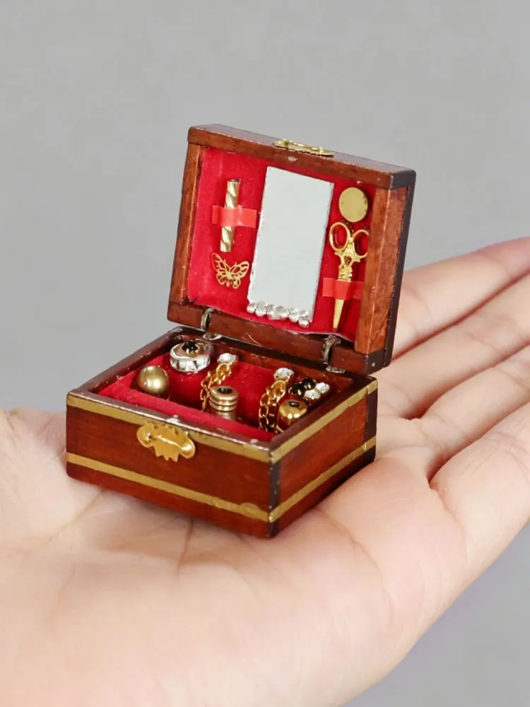 Caja de Joyería Retro de Madera en Miniatura para Casa de Muñecas 1:12, Accesorios Retro en Miniatura, Modelo de Escena de Joyería para Habitación